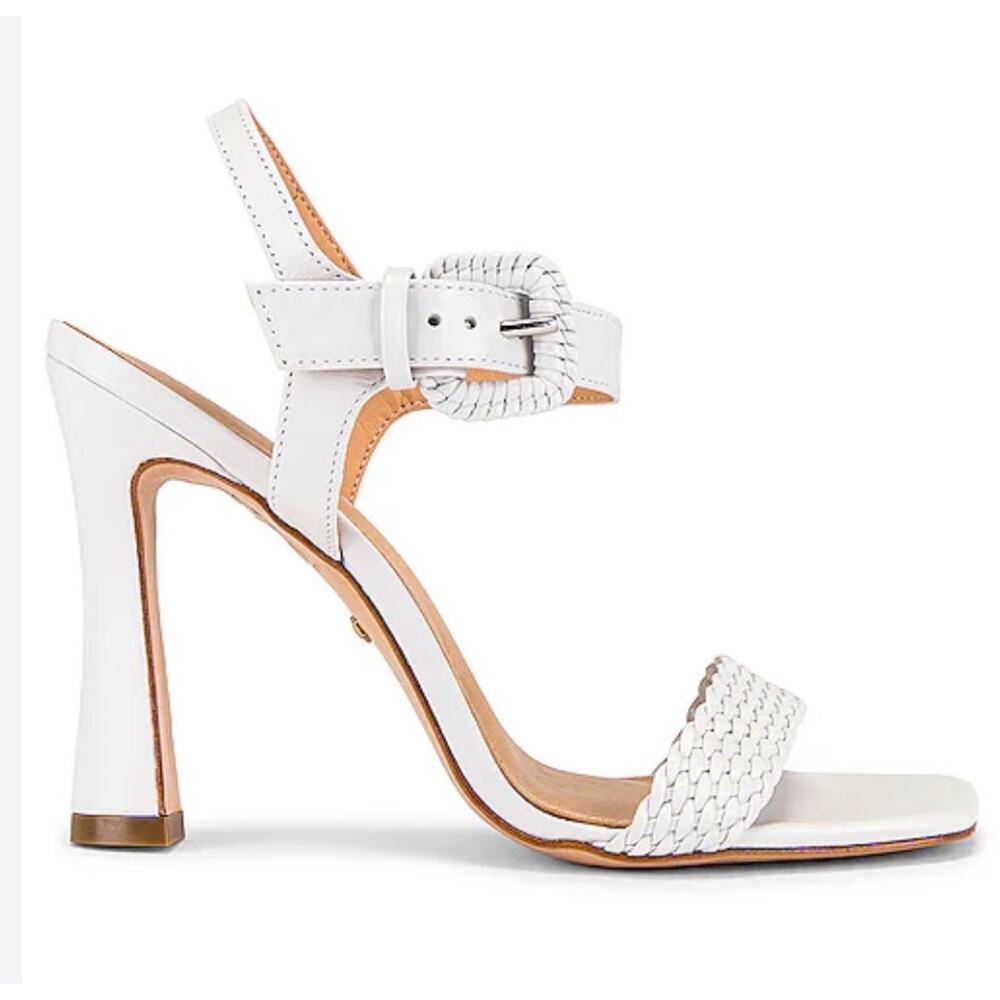 Revolve Raye Avra White Strappy Buckle Heeled Sandals Sz 7
